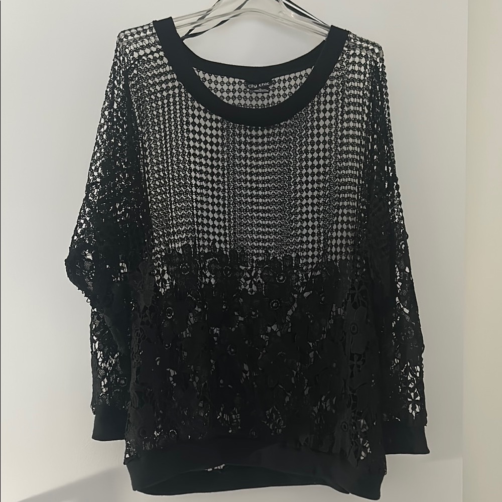 City Chic Black Sheer Knit Sweater